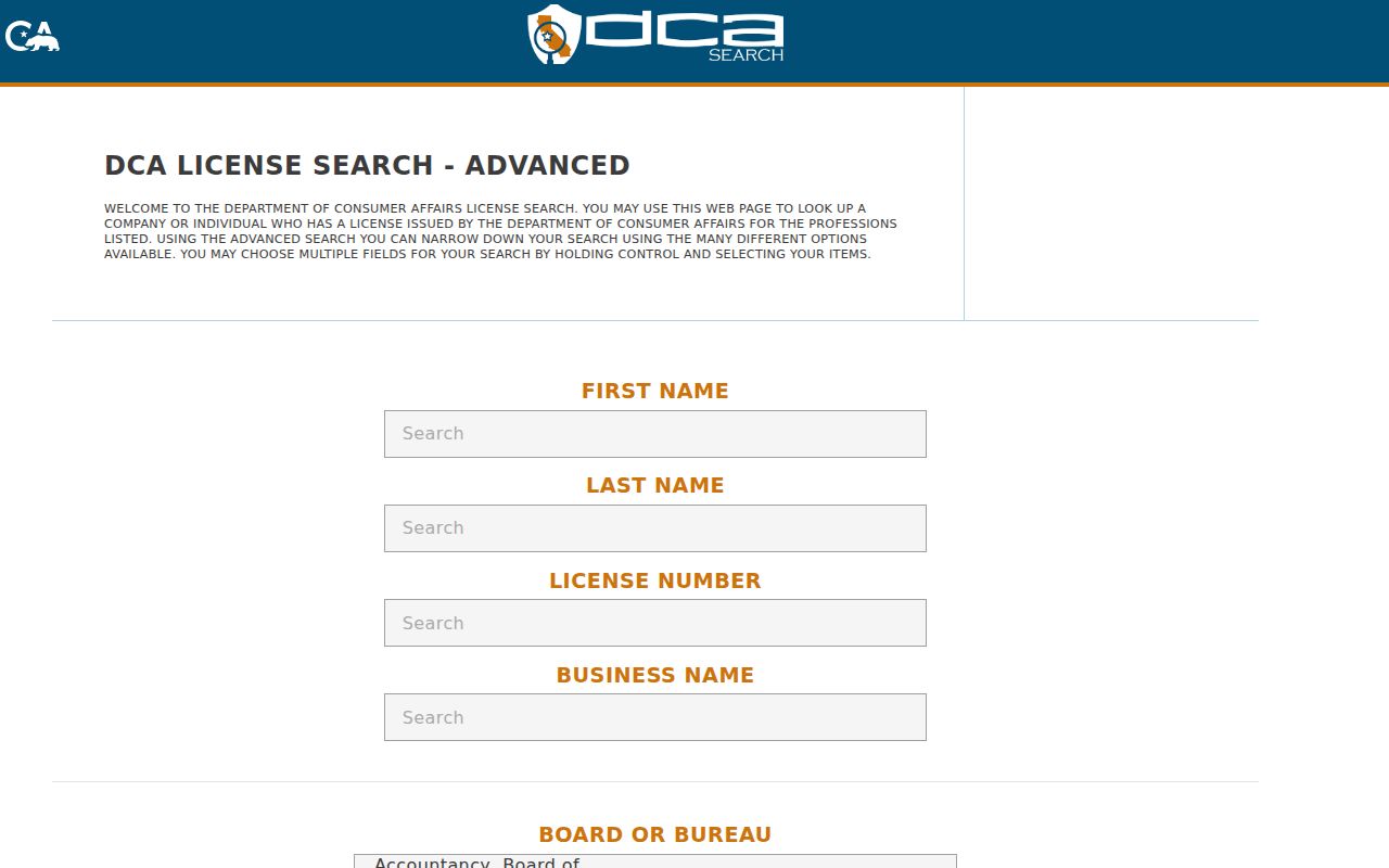 El Monte people directories DCA advanced license search
