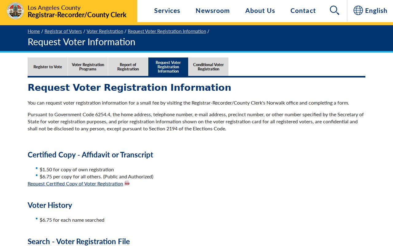 El Monte voter registration records Los Angeles County voter information request