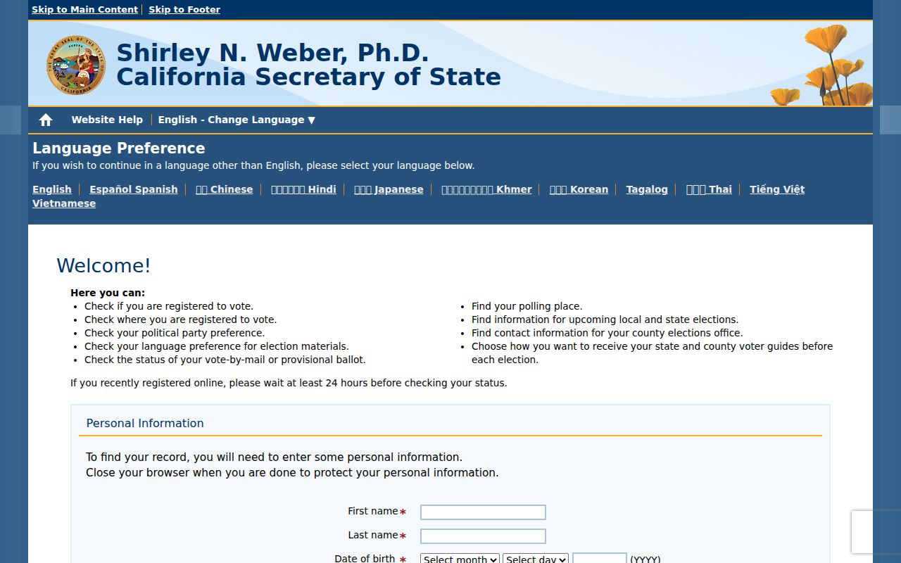 El Monte voter registration records California My Voter Status lookup